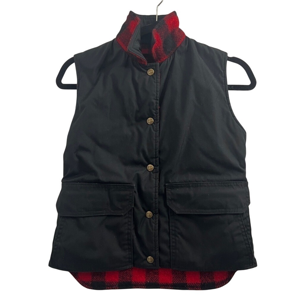 Woolrich Reversible Buffalo Check Wool Vest, Black and‎ Red size Small - Vintage